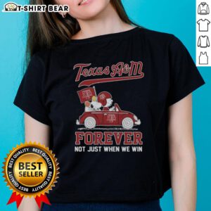 Good Snoopy and Charlie Brown driving car for Texas A&M Aggies tee, celebrating Peanuts spirit and team pride.