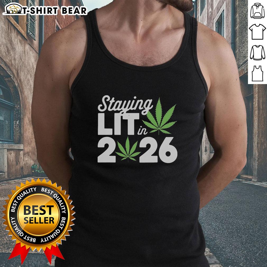 High-waisted marijuana New Year's tank top for 2026, featuring a fun 'Good Staying Lit' design perfect for celebrations.
