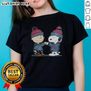 Good Texans Houston outfit featuring Charlie Brown and Snoopy of Peanuts on a stylish ladies tee.
