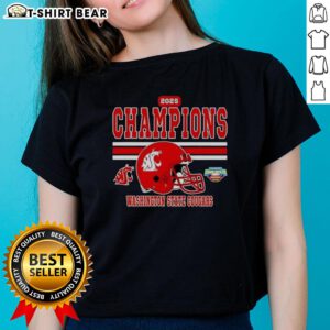 2025 Potato Bowl Champions helmet graphic on a women's tee featuring Washington State Cougars design.