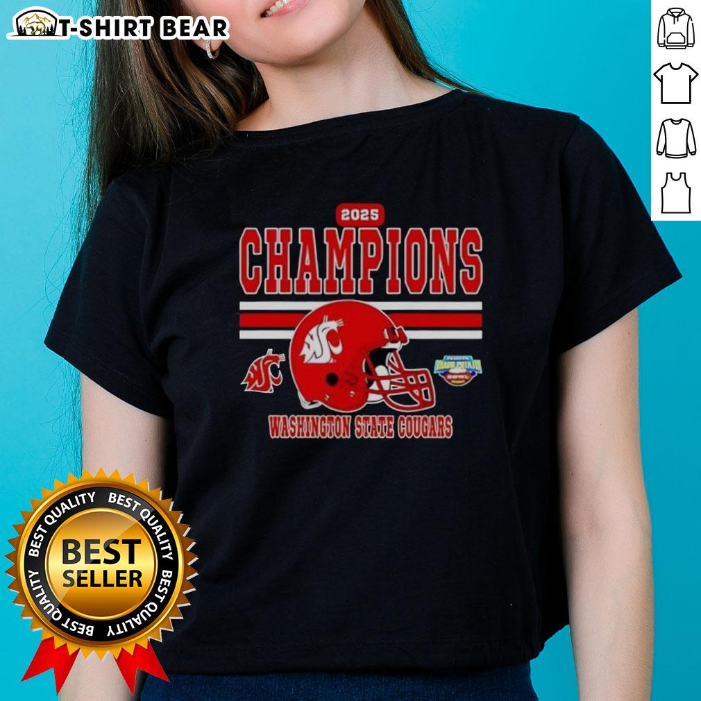 2025 Potato Bowl Champions helmet graphic on a women's tee featuring Washington State Cougars design.