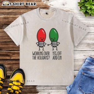 Funny washed t-shirt featuring 'Happy Christmas Lights' pun, perfect for holiday humor while working over the holidays in 2025.