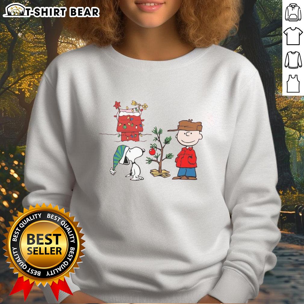 Alt Text: Cozy 'Happy Classic Christmas' sweatshirt featuring a whimsical Charlie Brown tree design for festive holiday spirit.