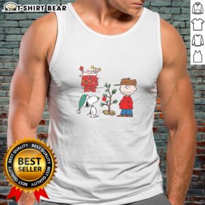 Happy Classic Christmas tank top featuring a cute Charlie Brown tree design, perfect for festive holiday wear.