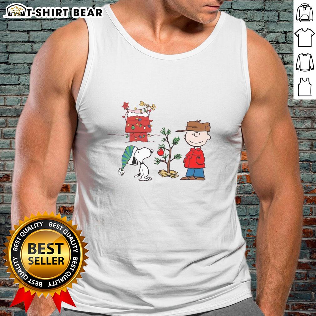 Happy Classic Christmas tank top featuring a cute Charlie Brown tree design, perfect for festive holiday wear.