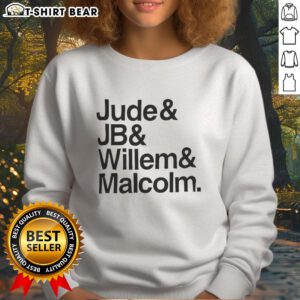 Alt Text: Happy Jude wearing a JB Willem and Malcolm sweatshirt, showcasing a stylish and comfortable casual look.