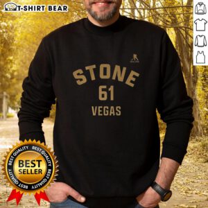 Happy Mark Stone Vegas Golden Knights sweatshirt featuring name and number 61, perfect for ice hockey fans.