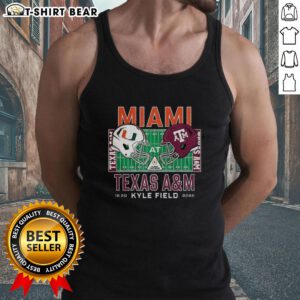 Happy Miami Hurricanes vs Texas A&M Aggies NCAA helmet tank top design for 2025 game at Kyle Field.