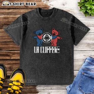 Happy NBA X Grateful Dead X Clippers washed t-shirt featuring vibrant graphics and a relaxed fit for sports fans.