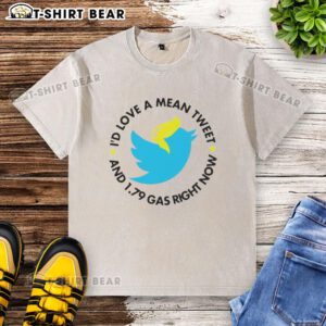Happy Twitter ID with a graphic tee saying 'Love a Mean Tweet' and '179 Gas Right Now' showcasing a playful style.