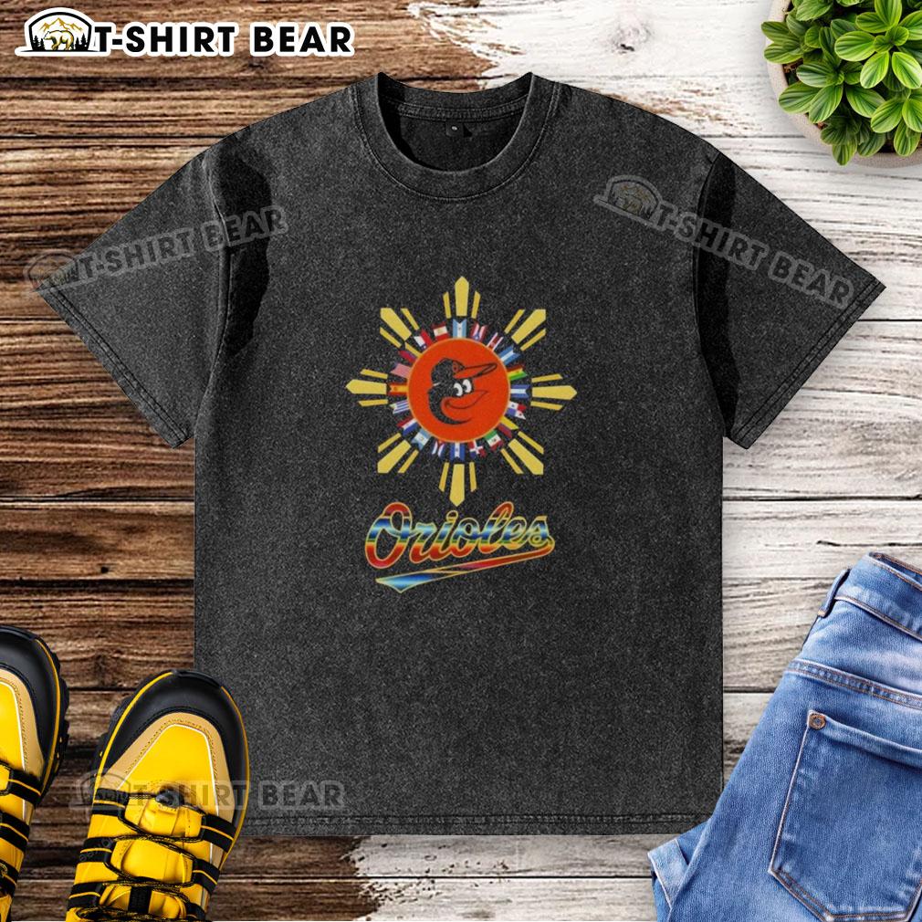 Hot 2025 Baltimore Orioles Baseball X Hispanic Washed T-Shirt featuring vibrant colors and a stylish design.