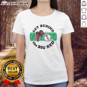Hot Indiana University Get Behind the Big Red Ladies Tee featuring bold graphics and vibrant colors for fans.