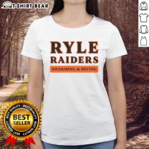 Hot Ryle Raiders Swimming Diving Ladies Tee featuring vibrant colors and team logo for aquatic sports enthusiasts.