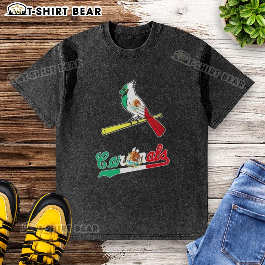 Hot St. Louis Cardinals baseball t-shirt featuring a vibrant Mexican flag design, perfect for fans and collectors.