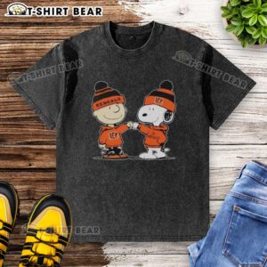 Cincinnati Bengals Snoopy and Charlie Brown graphic on a washed t-shirt, showcasing best friends in team spirit.
