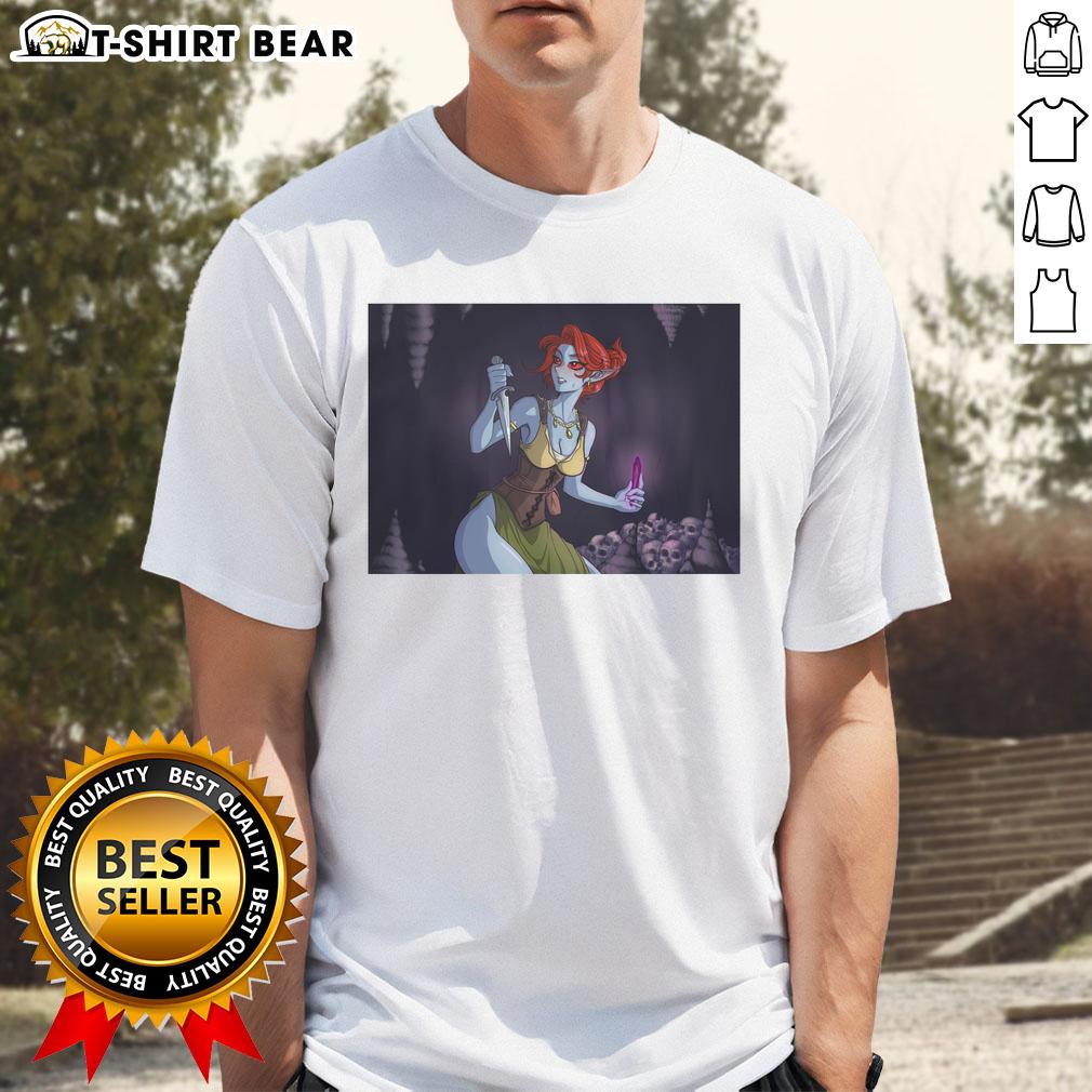 Stylish Dunmer Dark Elf T-Shirt featuring intricate elven designs, perfect for fans of fantasy and role-playing games.