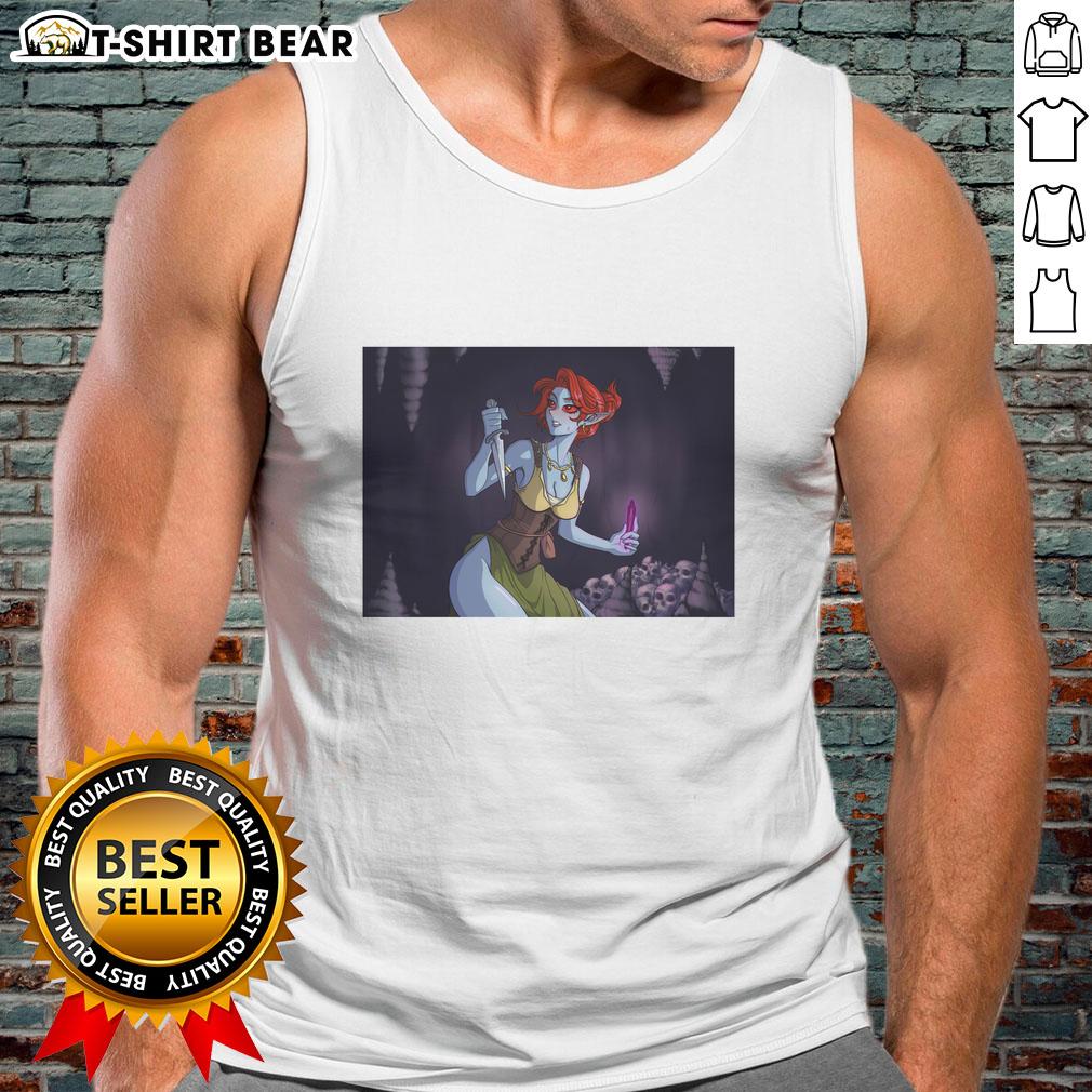 Alt Text: Stylish Dunmer Dark Elf tank top featuring intricate designs and vibrant colors, perfect for fans of fantasy apparel.