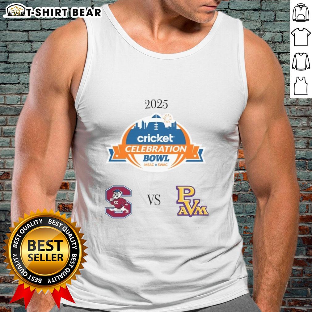 Nice South Carolina State Bulldogs vs Prairie View A&M Panthers 2025 Celebration Bowl tank top featuring team logos.