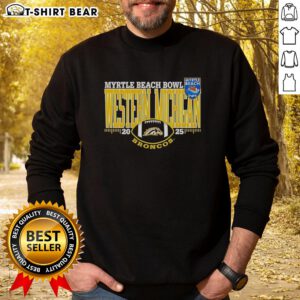 Nice Western Michigan Broncos 2025 Myrtle Beach Bowl logo sweatshirt featuring vibrant team colors and stylish design.