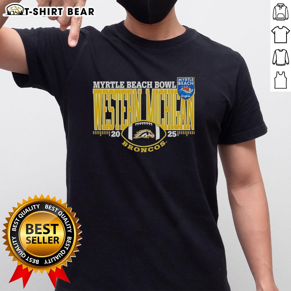 Alt Text: Nice Western Michigan Broncos 2025 Myrtle Beach Bowl Logo T-Shirt featuring the team logo and vibrant colors.