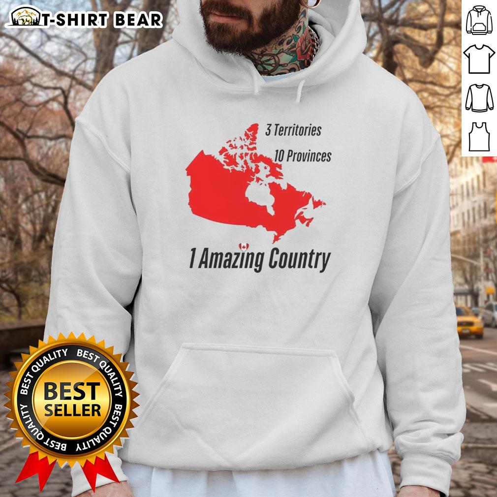Alt Text: Cozy hoodie featuring a map of Canada, showcasing its 3 territories and 10 provinces, perfect for proud Canadians.