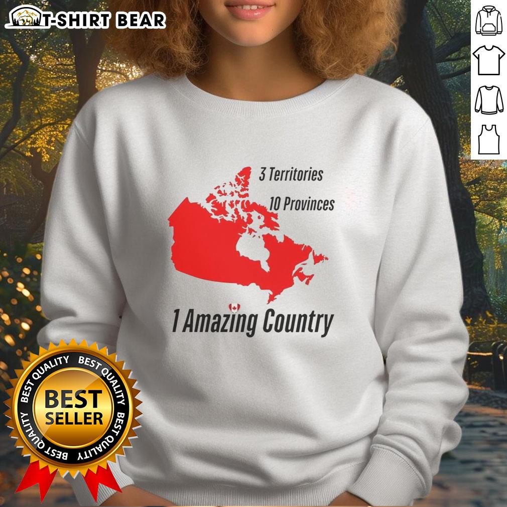Canada map sweatshirt featuring 3 territories and 10 provinces, showcasing the beauty of this amazing country.