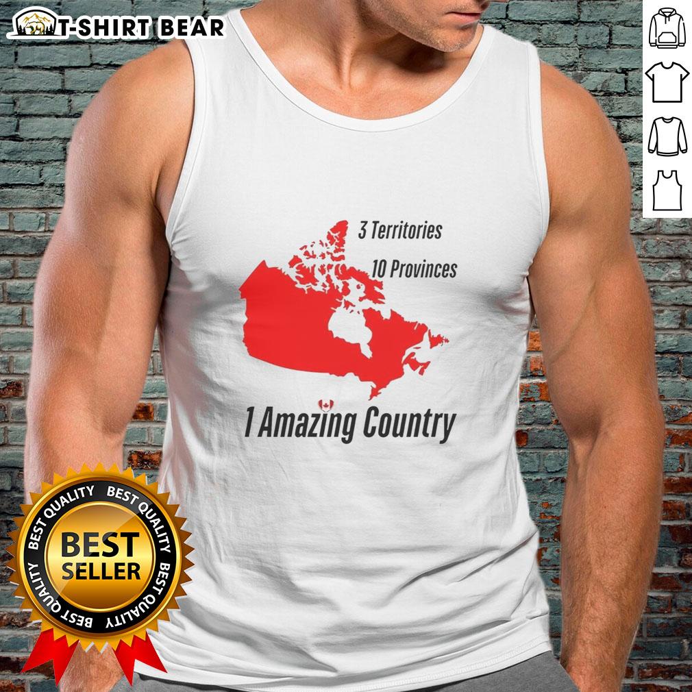 Canada map tank top featuring 3 territories and 10 provinces, perfect for showcasing national pride and geography.