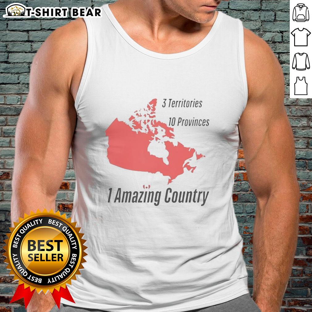 Stylish tank top featuring 'Official 3 Territories 10 Provinces 1 Amazing Country' design for patriotic fashion lovers.
