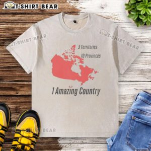 Official 3 Territories, 10 Provinces, 1 Amazing Country washed t-shirt showcasing a vibrant design and comfortable fit.