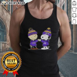 Alt Text: Official Baltimore Ravens Snoopy and Charlie Brown Best Friends tank top featuring vibrant graphics for fans.
