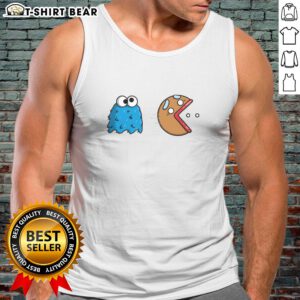 Official Cookie Monster Cookie Man Pacman tank top featuring vibrant graphics and a fun, playful design for fans.
