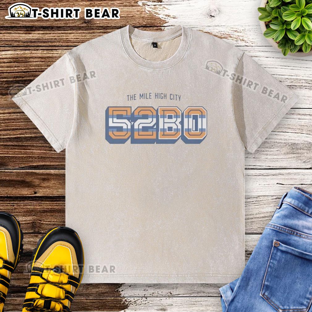 Alt Text: Official Denver Broncos The Mile High City 5280 washed t-shirt in navy blue, perfect for fans and game day attire.