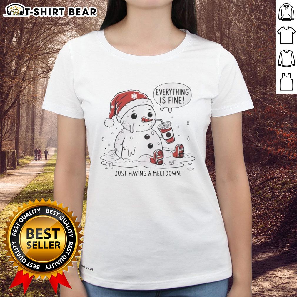 Alt Text: Official Everything Is Fine Meltdown Christmas Ladies Tee featuring a festive design for holiday cheer.