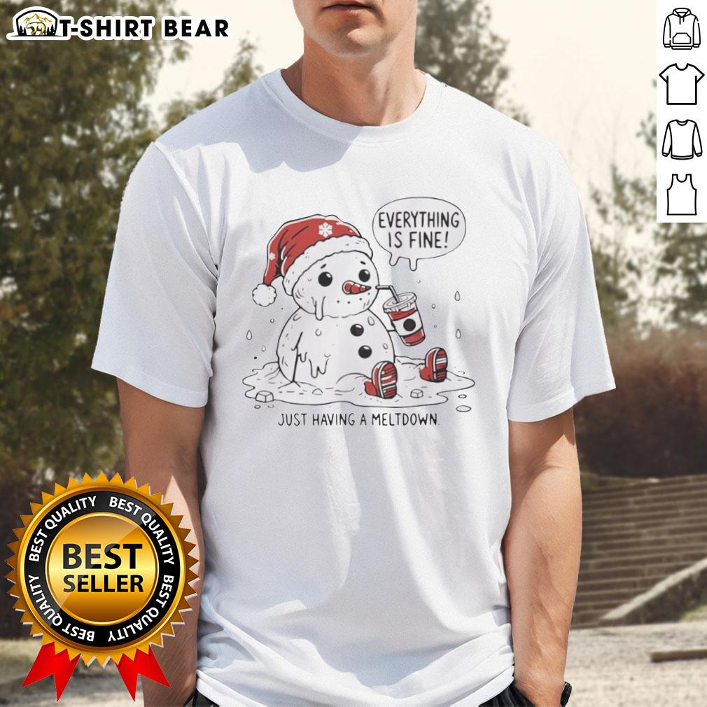 Alt Text: Official Everything Is Fine Meltdown Christmas T-Shirt featuring a humorous design perfect for holiday celebrations.