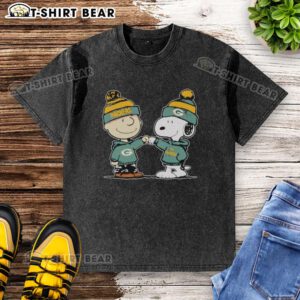 Alt Text: Official Green Bay Packers Snoopy and Charlie Brown Best Friends washed t-shirt featuring vibrant graphics and cozy fit.