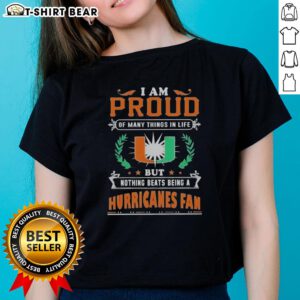 Alt Text: Official I Am Proud Of Many Things Tee for Miami Hurricanes fans, perfect for football lovers and ladies.
