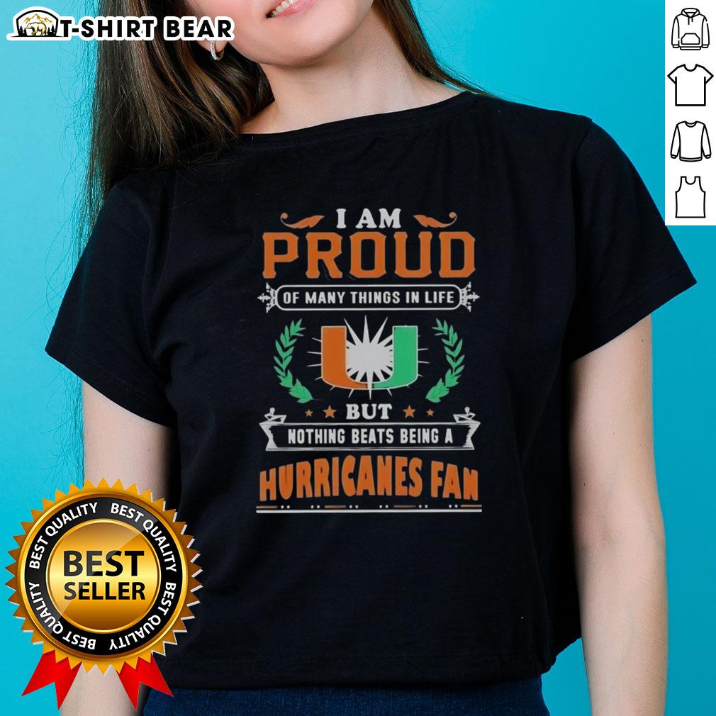 Alt Text: Official I Am Proud Of Many Things Tee for Miami Hurricanes fans, perfect for football lovers and ladies.