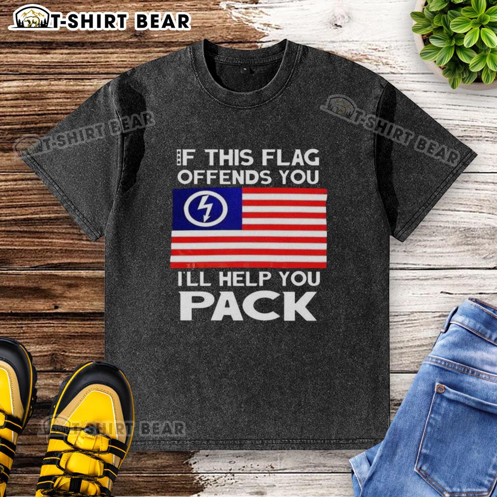 Official 'If This Flag Offends You, I'll Help You Pack' Music Lover Washed T-Shirt featuring patriotic design.