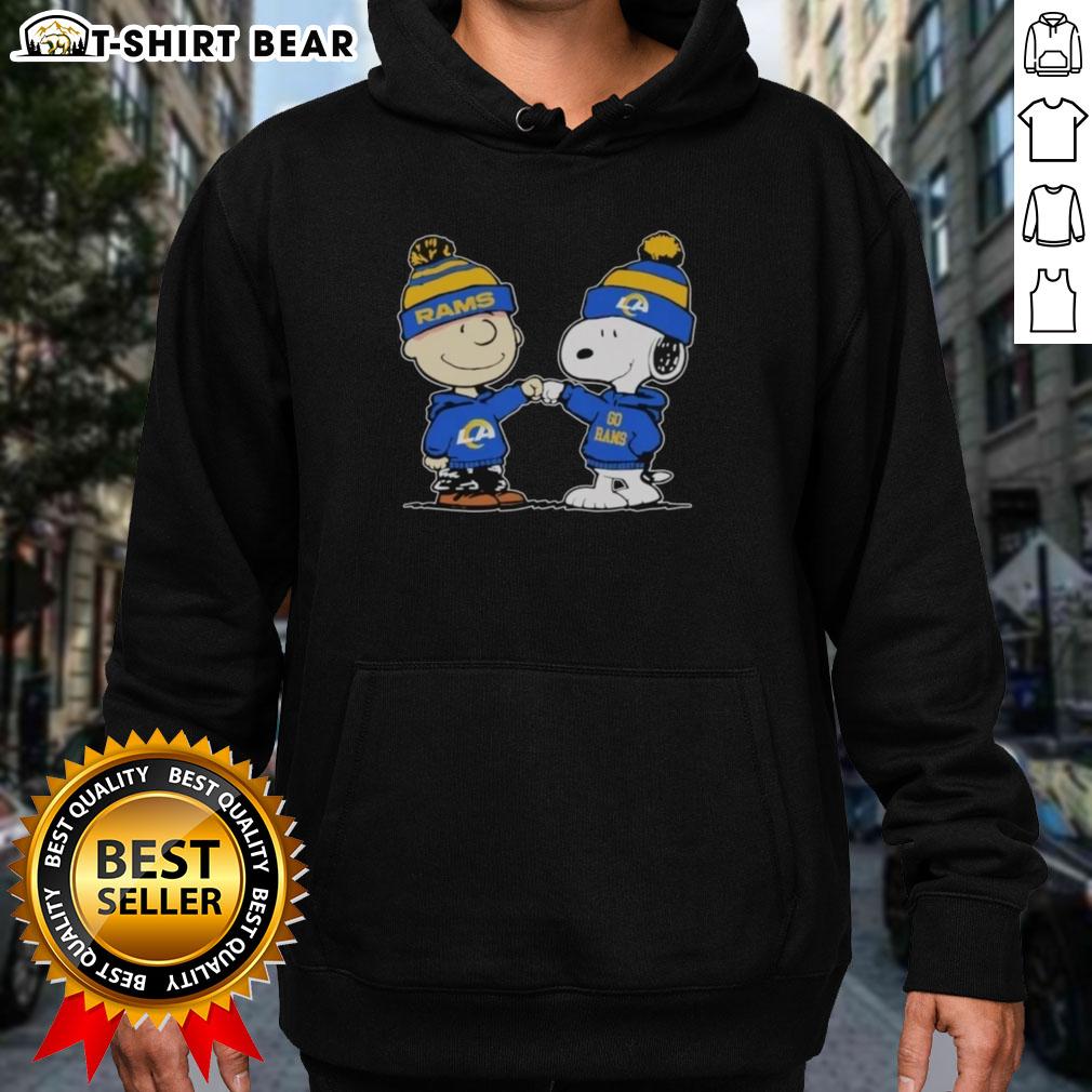 Alt Text: Official Los Angeles Rams Snoopy and Charlie Brown Best Friends Hoodie featuring vibrant team colors and playful design.