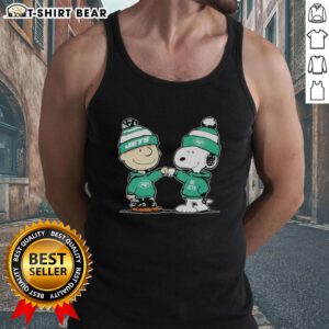 Official New York Jets Snoopy and Charlie Brown Best Friends tank top featuring vibrant graphics and team colors.