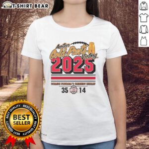 Official Ohio State Buckeyes 2025 Another Gold Pants Ladies Tee featuring team colors and logo for passionate fans.