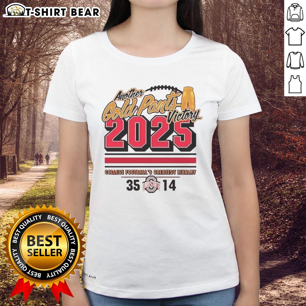 Official Ohio State Buckeyes 2025 Another Gold Pants Ladies Tee featuring team colors and logo for passionate fans.