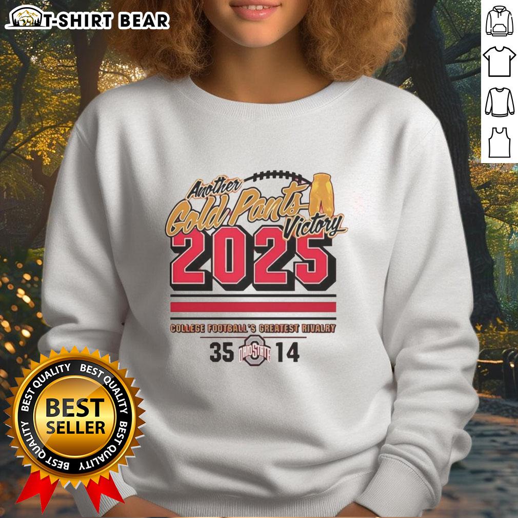 Alt Text: Official Ohio State Buckeyes 2025 Another Gold Pants Sweatshirt featuring team colors and logo for fans.