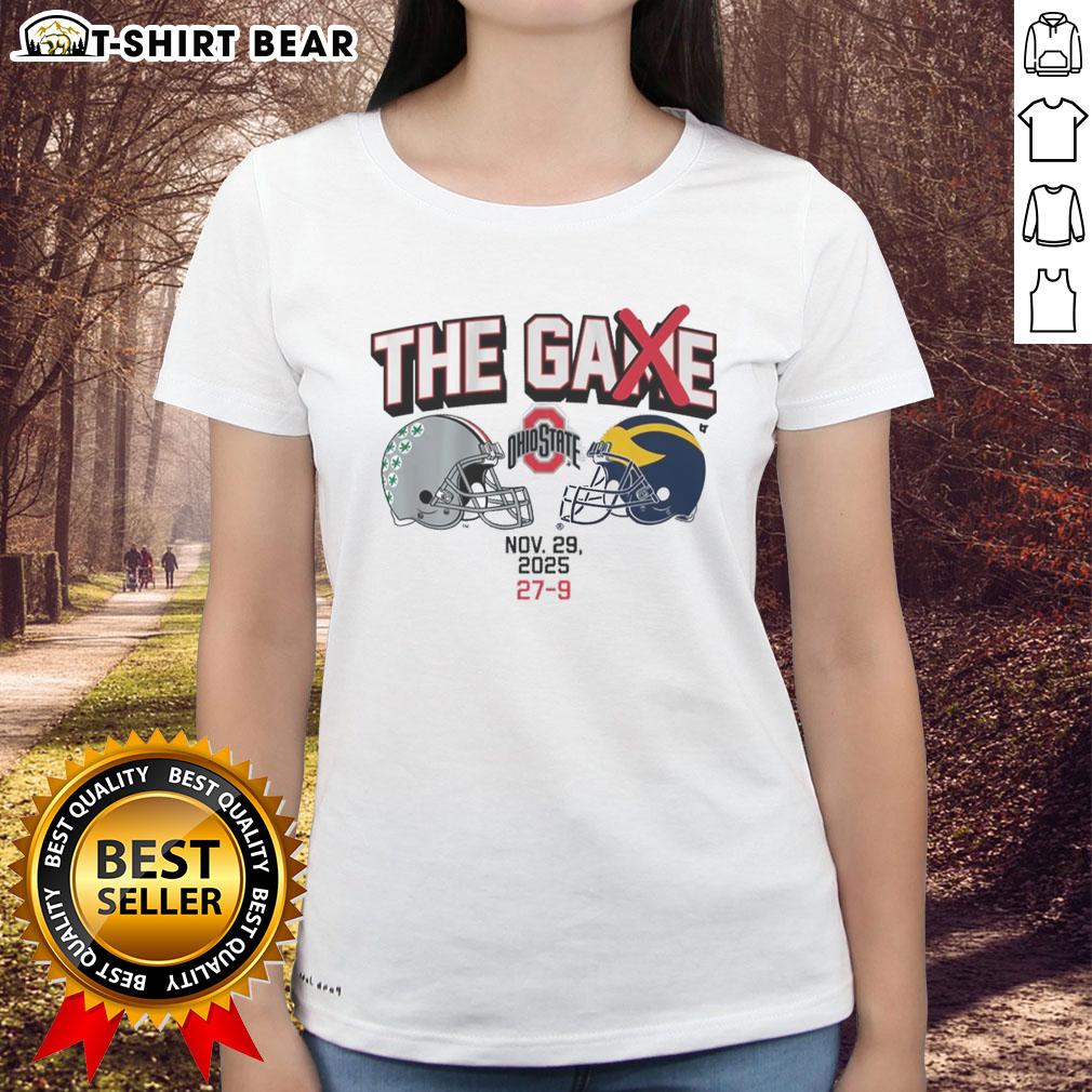 Official Ohio State Football The Game Winner 2025 Ladies Tee in red, featuring team logo and stylish design for fans.