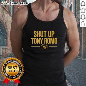 Alt Text: Official Shut Up Tony Romo KC Tank Top featuring bold text and a stylish design perfect for sports fans.