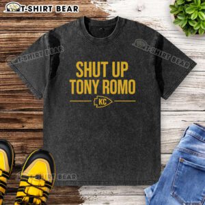 Alt Text: Official Shut Up Tony Romo KC Washed T-Shirt featuring vintage design, perfect for football fans and casual wear.