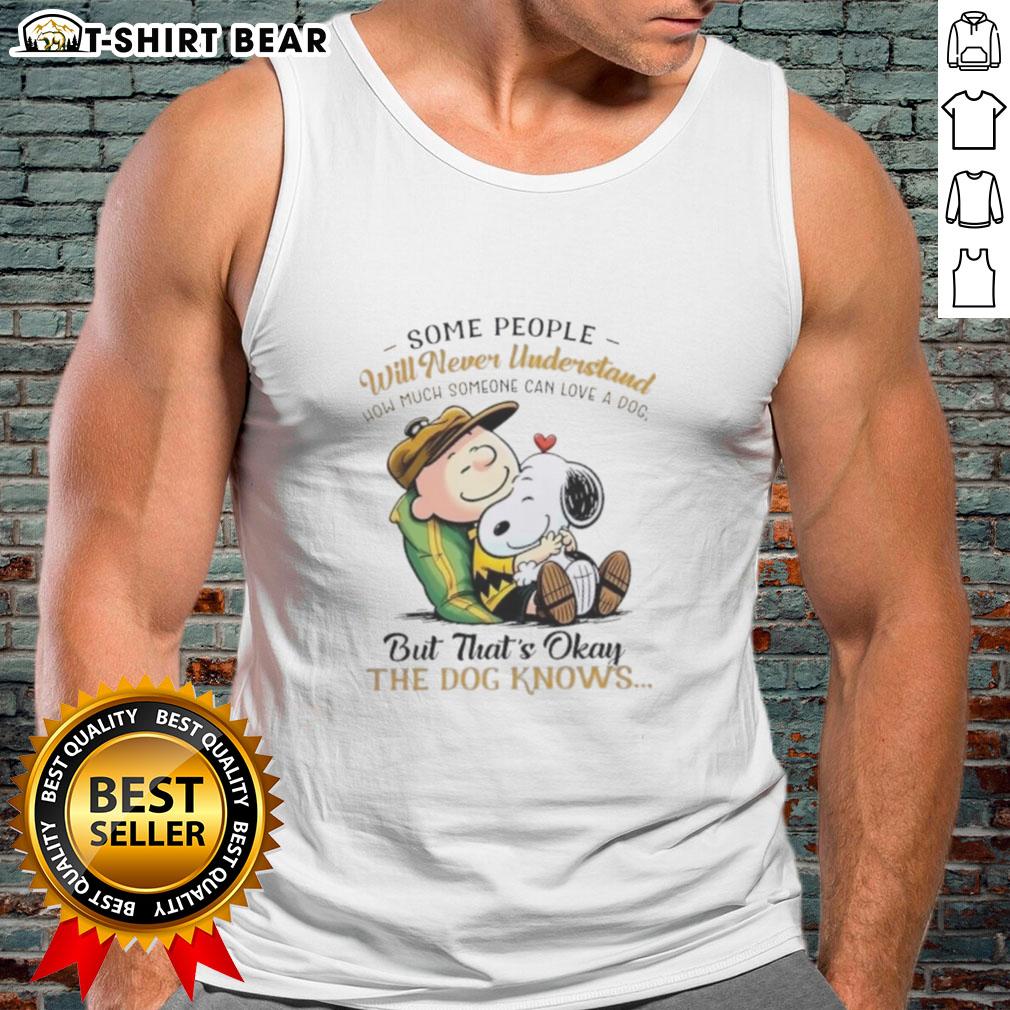 Official Snoopy and Charlie Brown tank top featuring the quote on dog love, perfect for pet lovers and Peanuts fans.