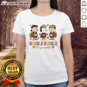 Official Snoopy and Friends Thanksgiving ladies tee featuring a playful turkey design, perfect for festive cosplay fun.