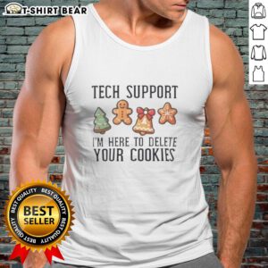 Funny Christmas tank top featuring 'Delete Your Cookies' design, perfect for tech support fans during the holiday season.
