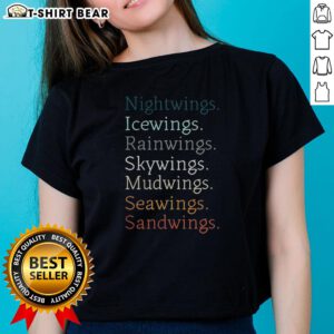Official Wings of Fire Dragons Names of Dragon Tribes Ladies Tee featuring colorful dragon tribe designs.